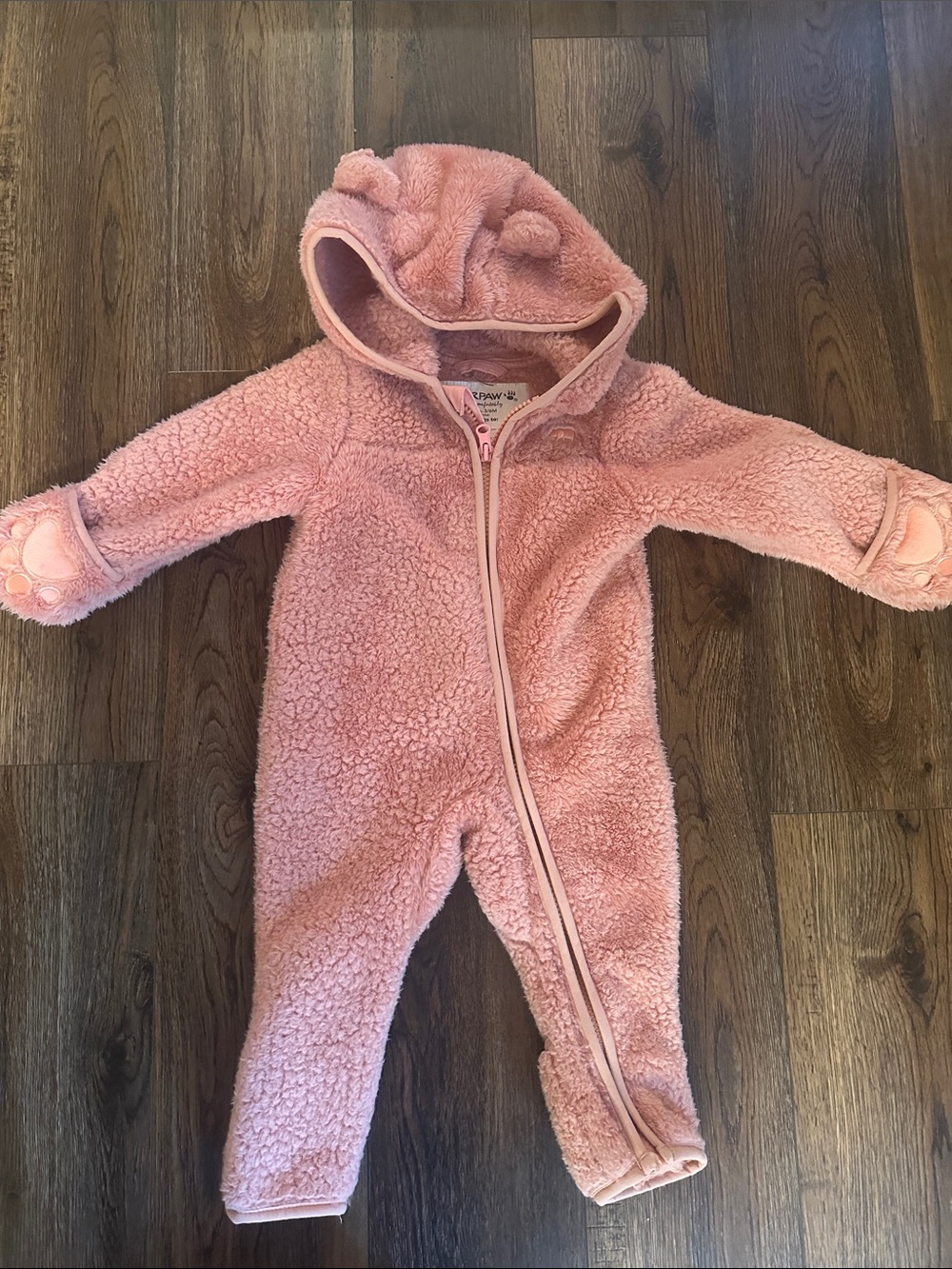 BearPaw Pink Plush Hooded Infant One-Piece Bunting